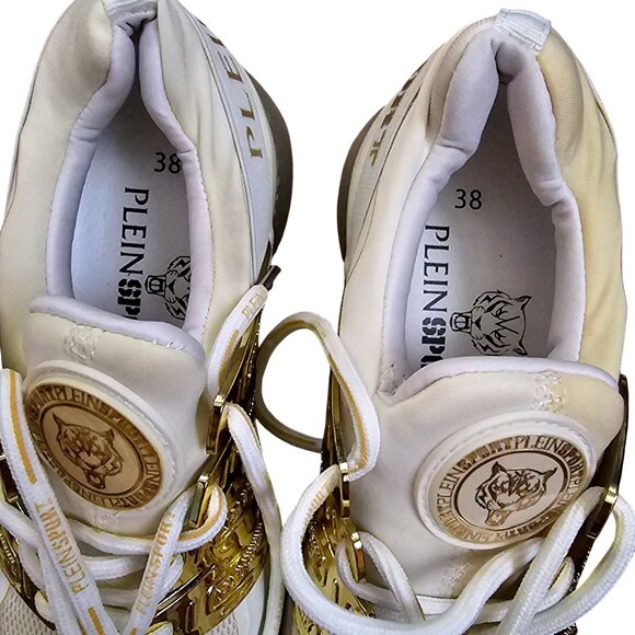 Philipp Plein Sport Women's White & Gold Sneakers Size 38 Mesh & Leather (No Box - Picture 3 of 10